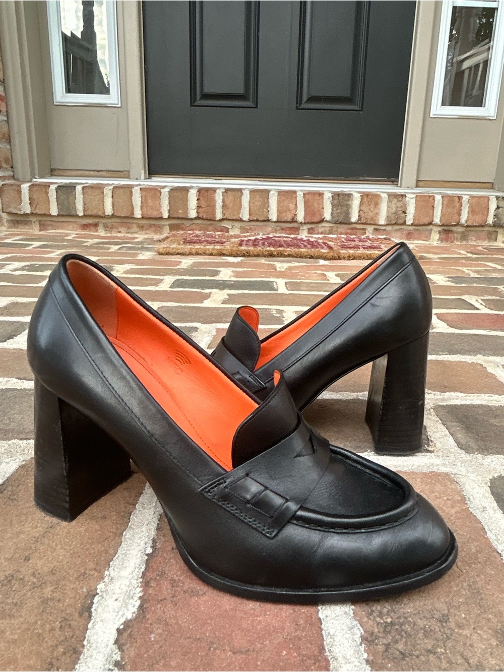 Santoni Fewest Black Leather Penny Loafer Stacked Heels 37